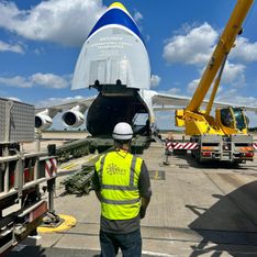Ffolkes Offshore employee with international cargo transporter in background